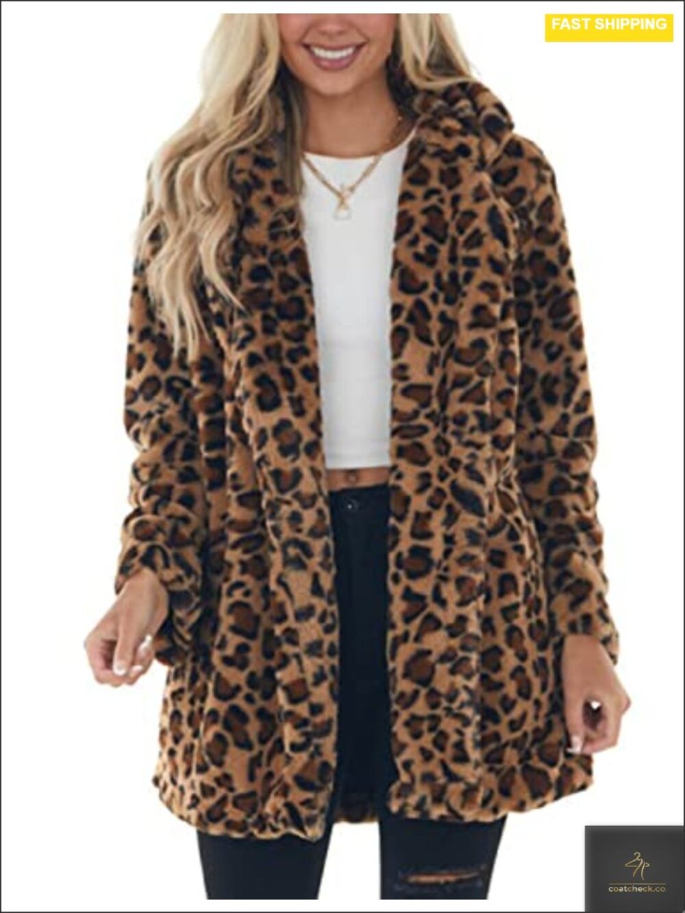 Faux Fur Leopard Jacket Loose Warm Fall Winter Fluffy Coat Overcoat